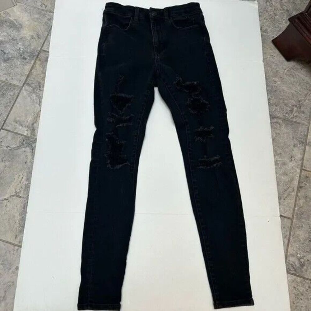 American‎ Eagle Ne(x)t Level Stretch Curvy Hi-Rise Black Distressed Jegging 6